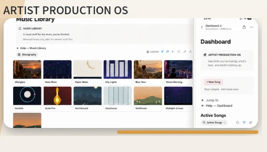 Artist Production OSのMusic LibraryとDashboard