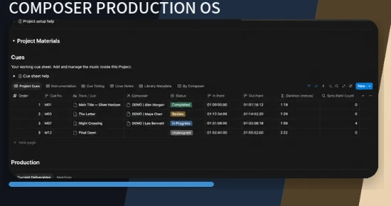 Composer Production OSのCue・制作管理画面